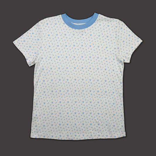 Women's Regular Fit Short Sleeve 100% Soft Cotton Pointelle Rib Printed Tees